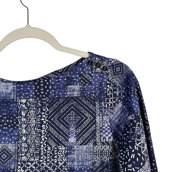 J McLaughlin 3/4 Sleeve Catalina Cloth Blouse Blue Patchwork Boho Womens Medium - Picture 2 of 6